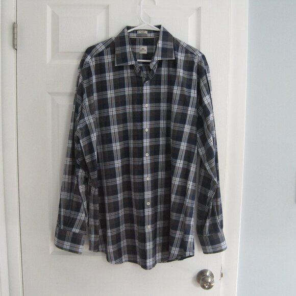 Peter Millar Navy Dark Grey Plaid Button Down Shirt Size XL 100% Cotton - Picture 3 of 7